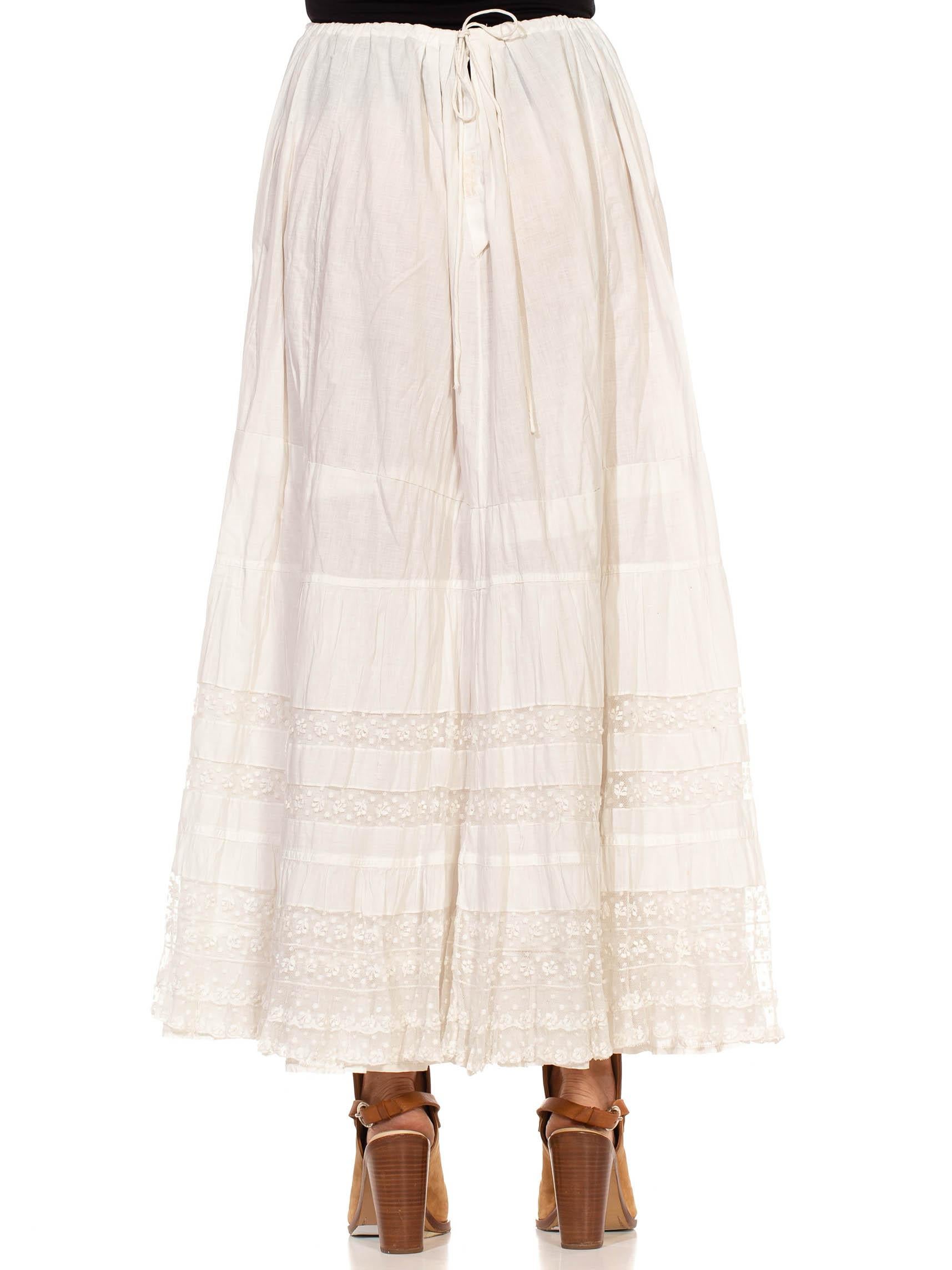 Victorian White Organic Cotton Skirt With Cherry Lace For Sale 2