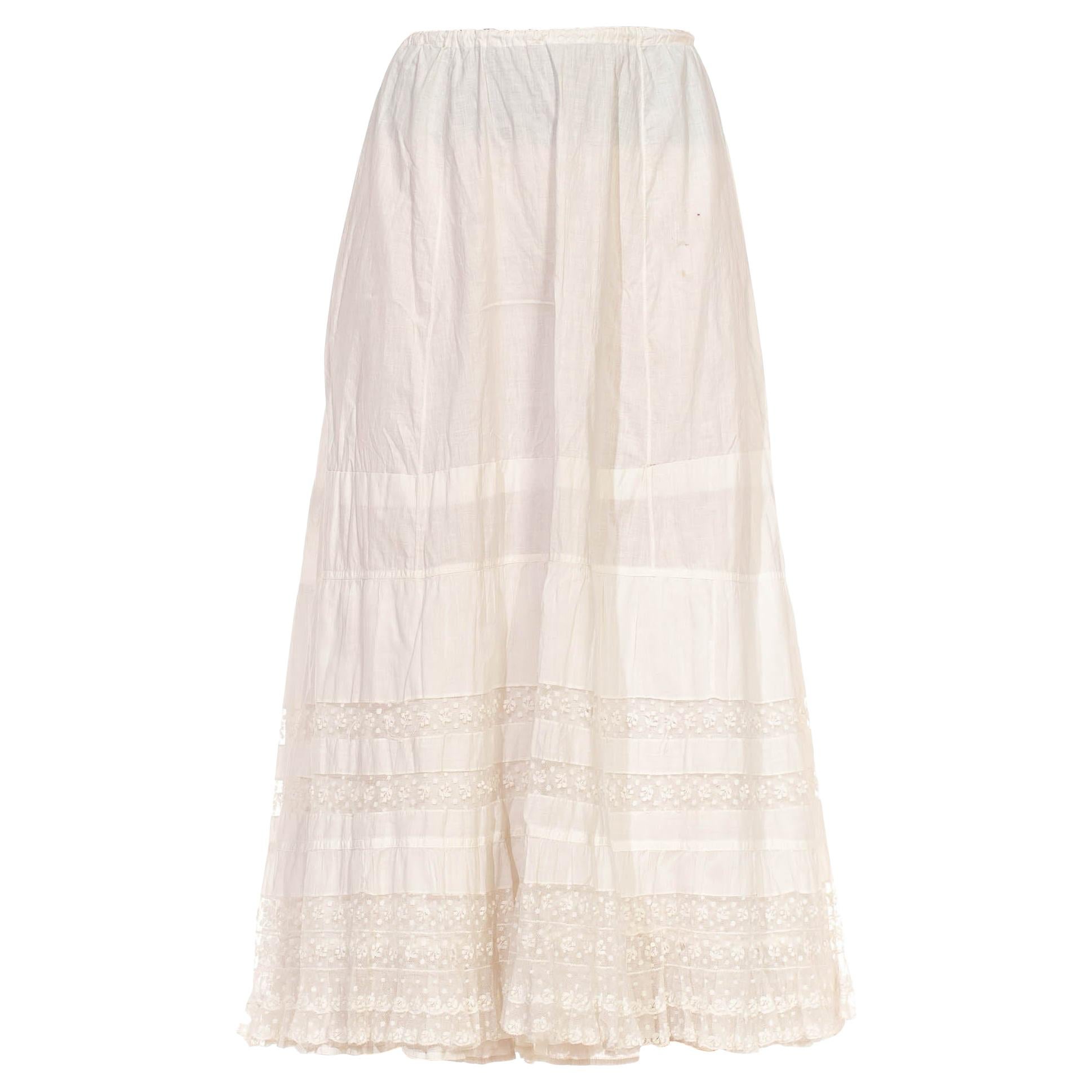 Victorian White Organic Cotton Skirt With Cherry Lace For Sale