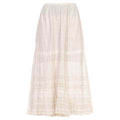 Antique Victorian White Organic Cotton Skirt With Cherry Lace