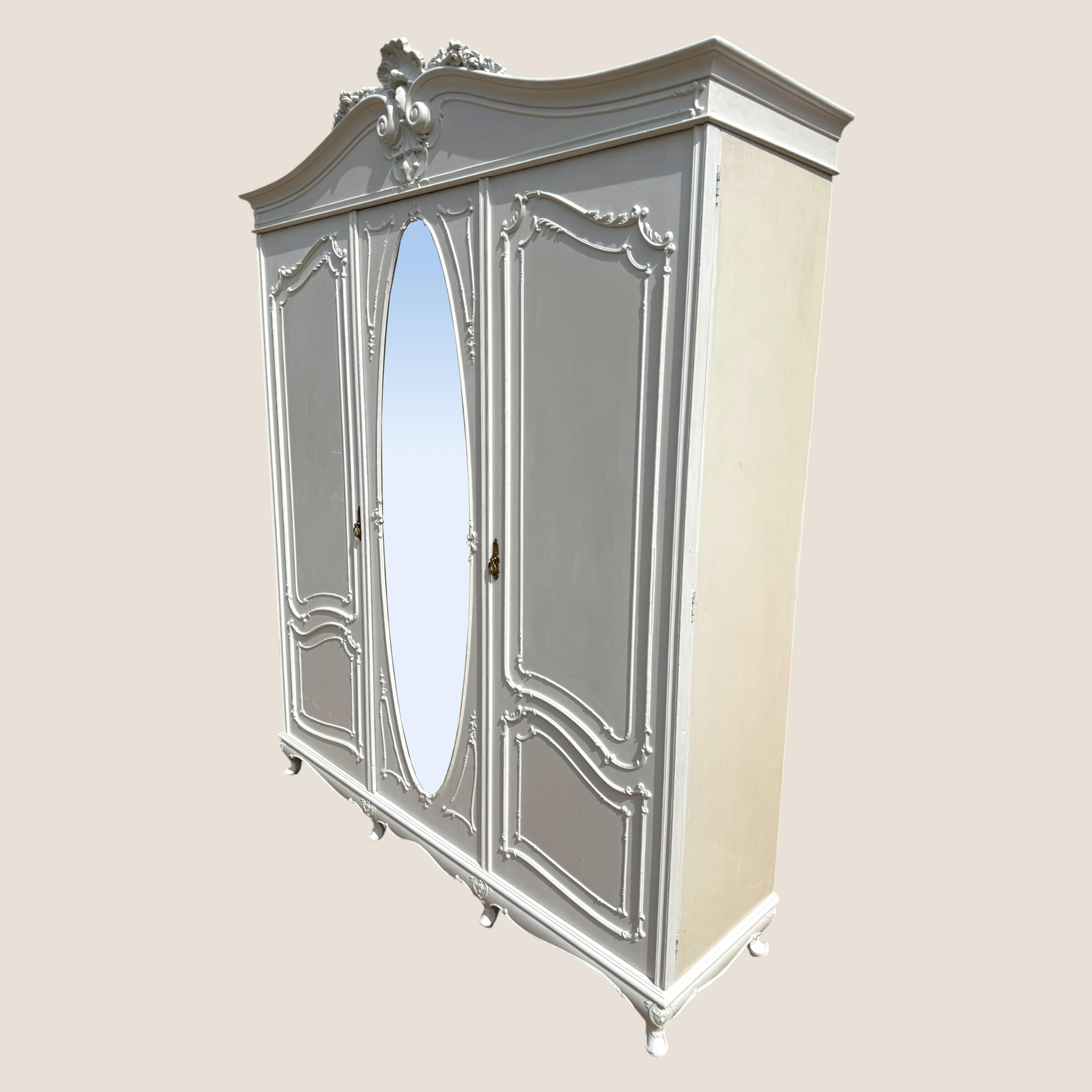 British Victorian White Painted 3 Door Wardrobe For Sale