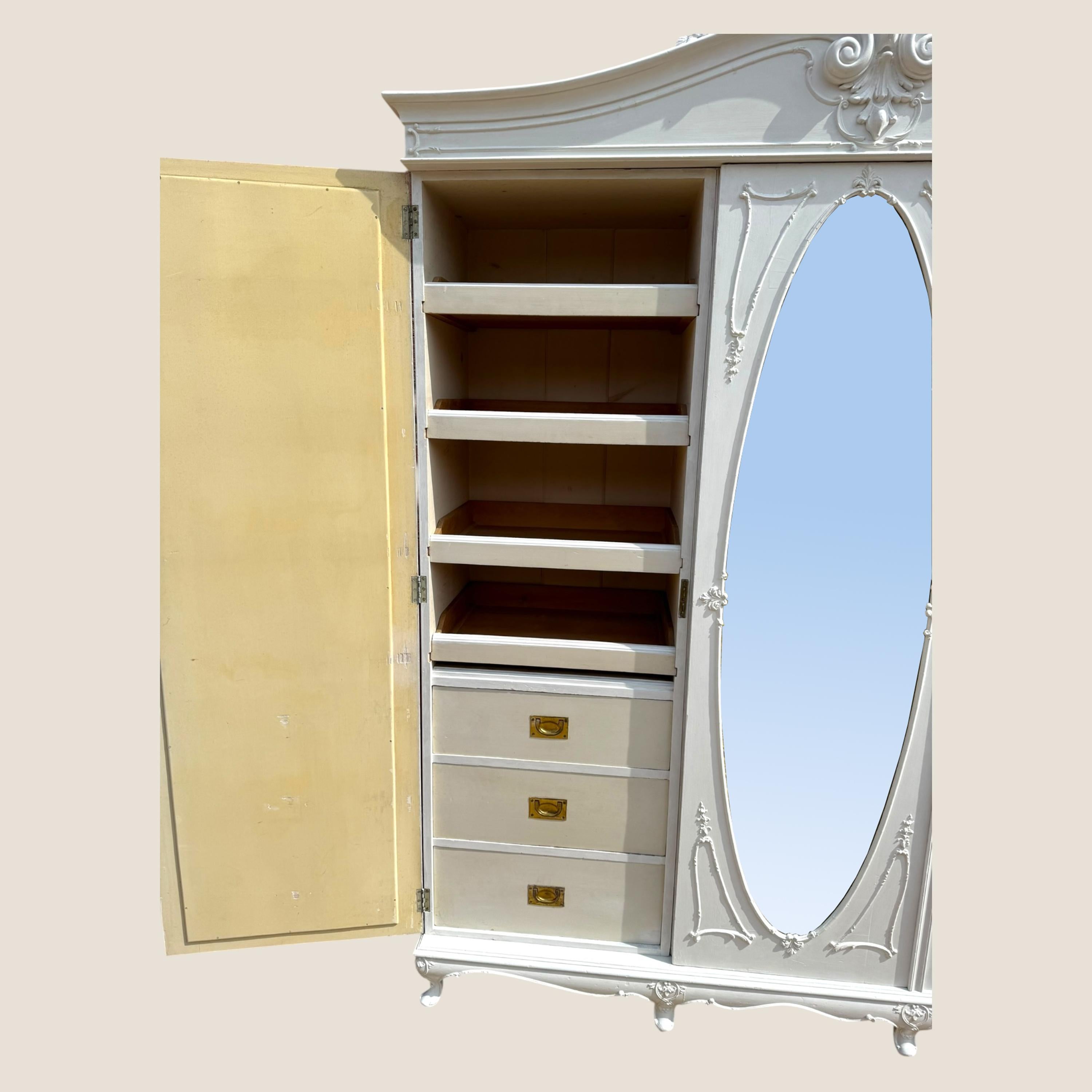 Victorian White Painted 3 Door Wardrobe For Sale 1