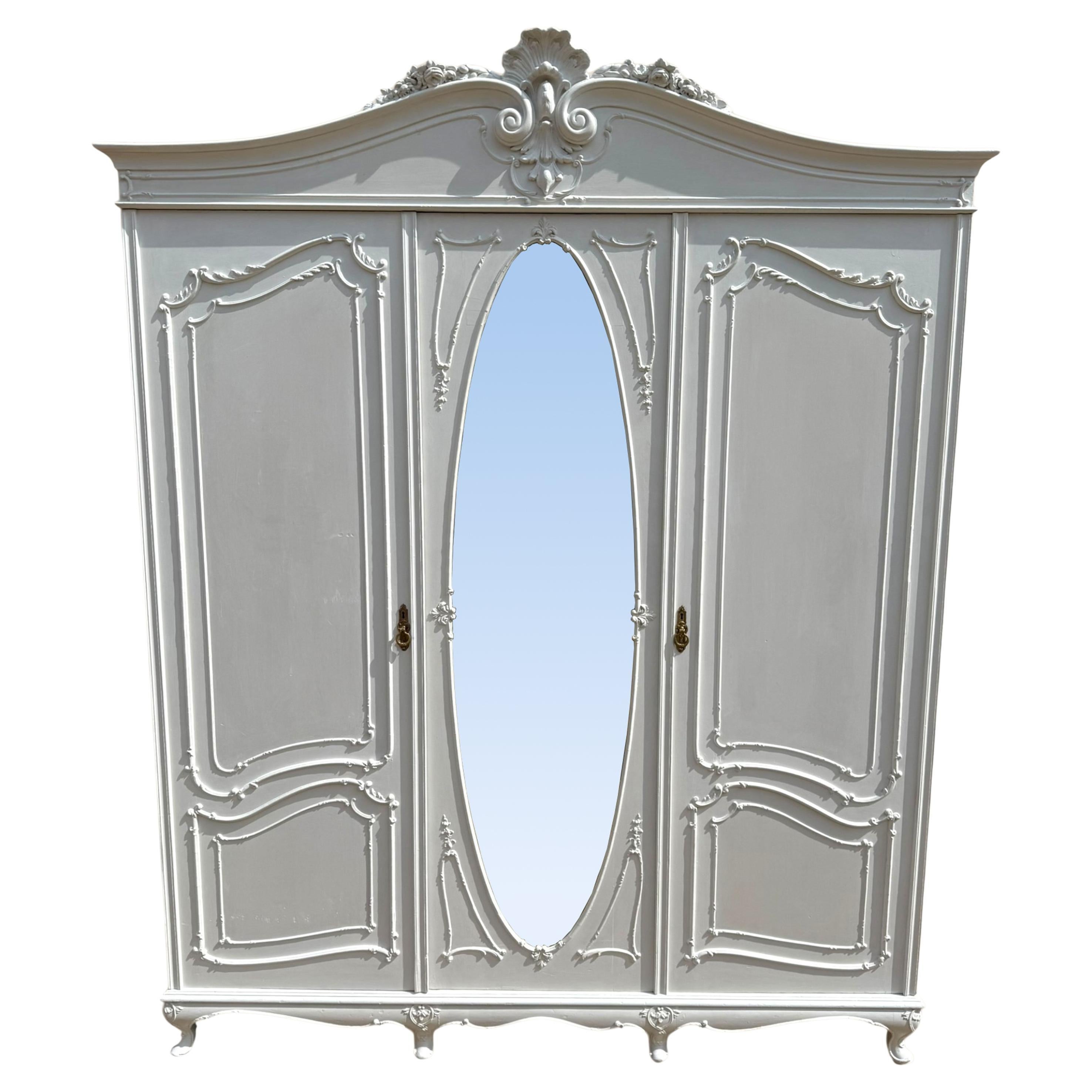 Victorian White Painted 3 Door Wardrobe For Sale