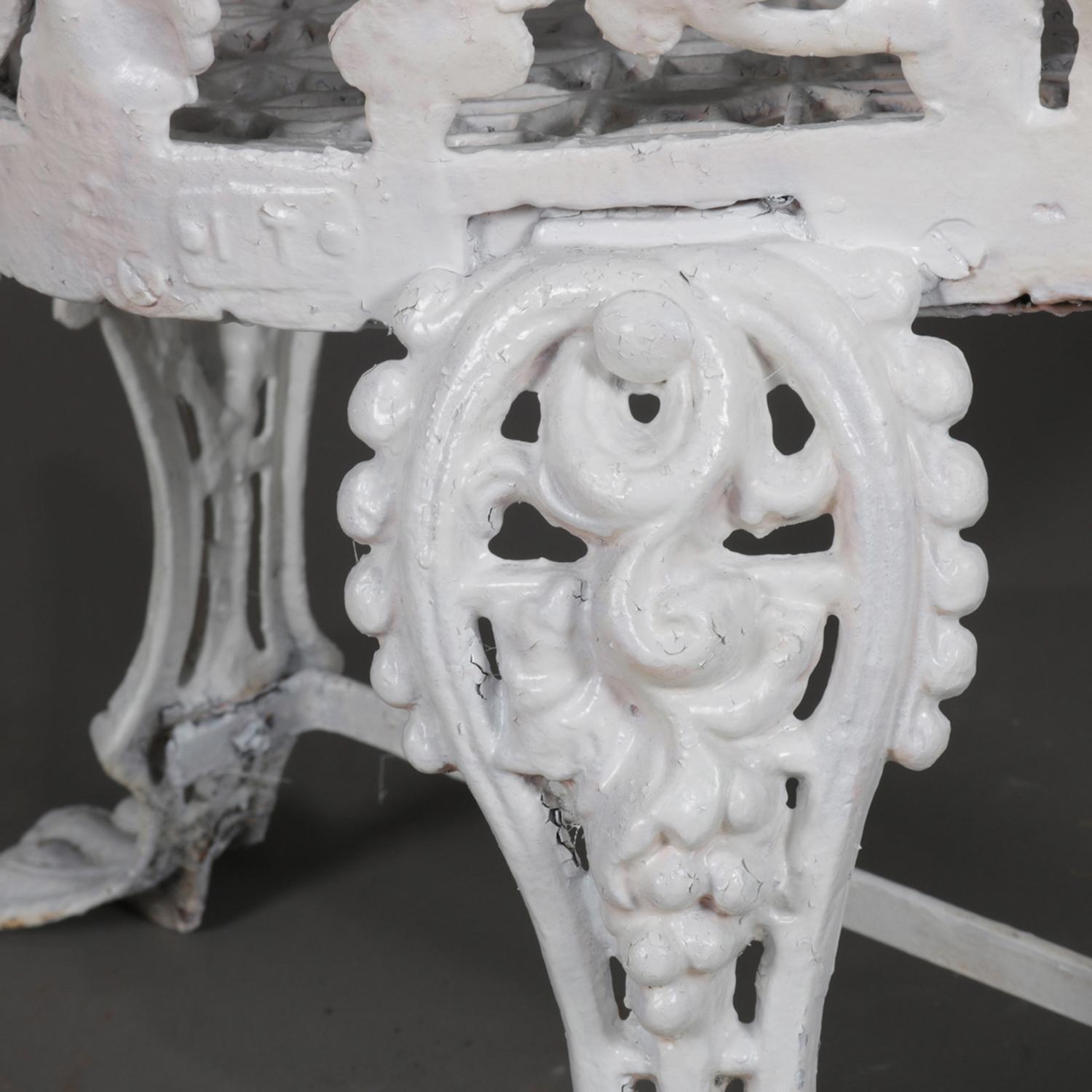 Victorian White Painted Cast Iron Grape and Leaf Garden Bench, 20th Century 5