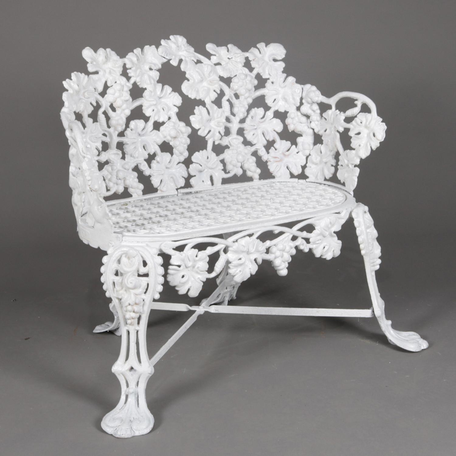 High Victorian Victorian White Painted Cast Iron Grape and Leaf Garden Bench, 20th Century