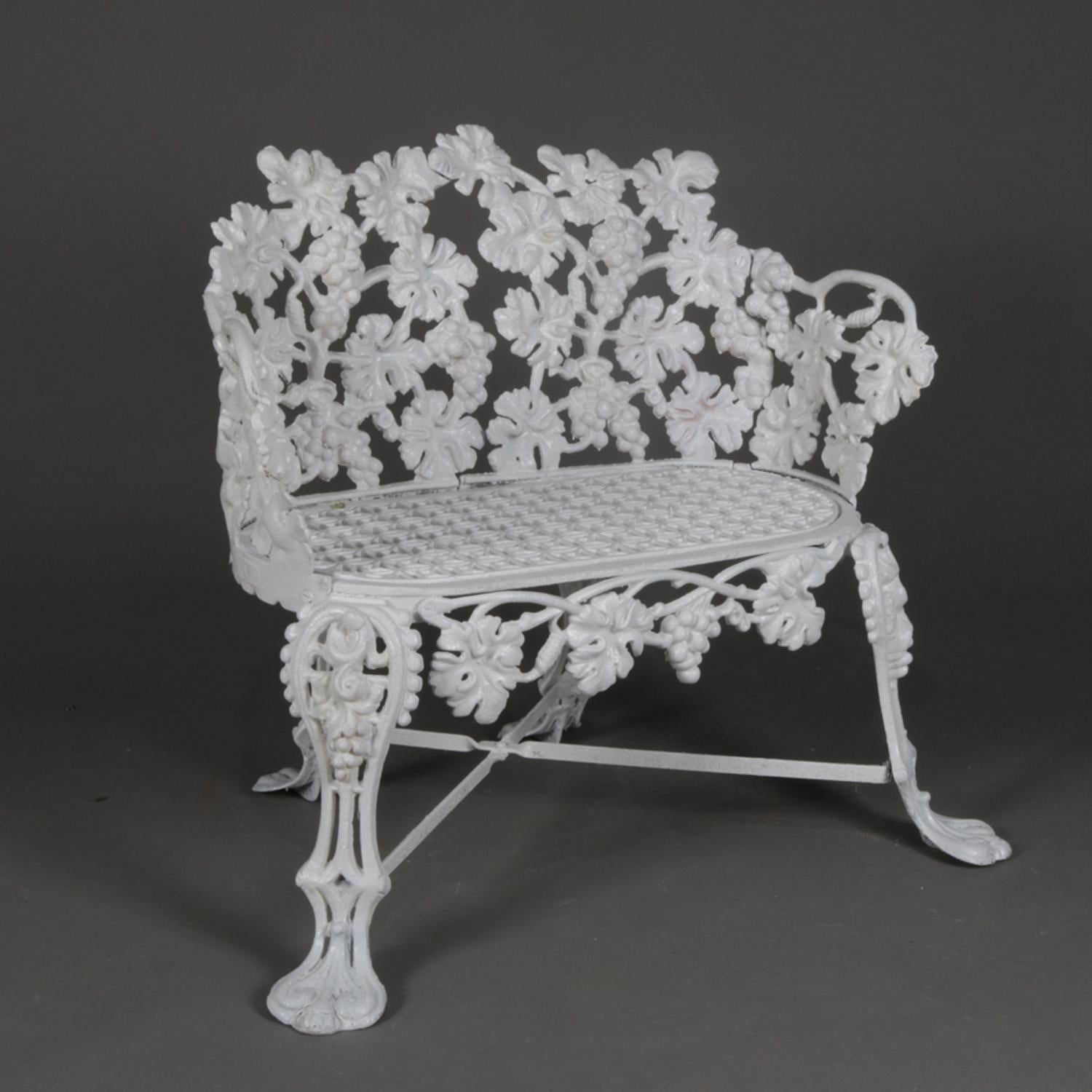 American Victorian White Painted Cast Iron Grape and Leaf Garden Bench, 20th Century