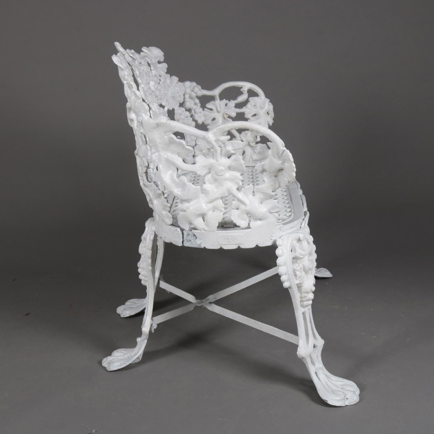Victorian White Painted Cast Iron Grape and Leaf Garden Bench, 20th Century In Good Condition In Big Flats, NY