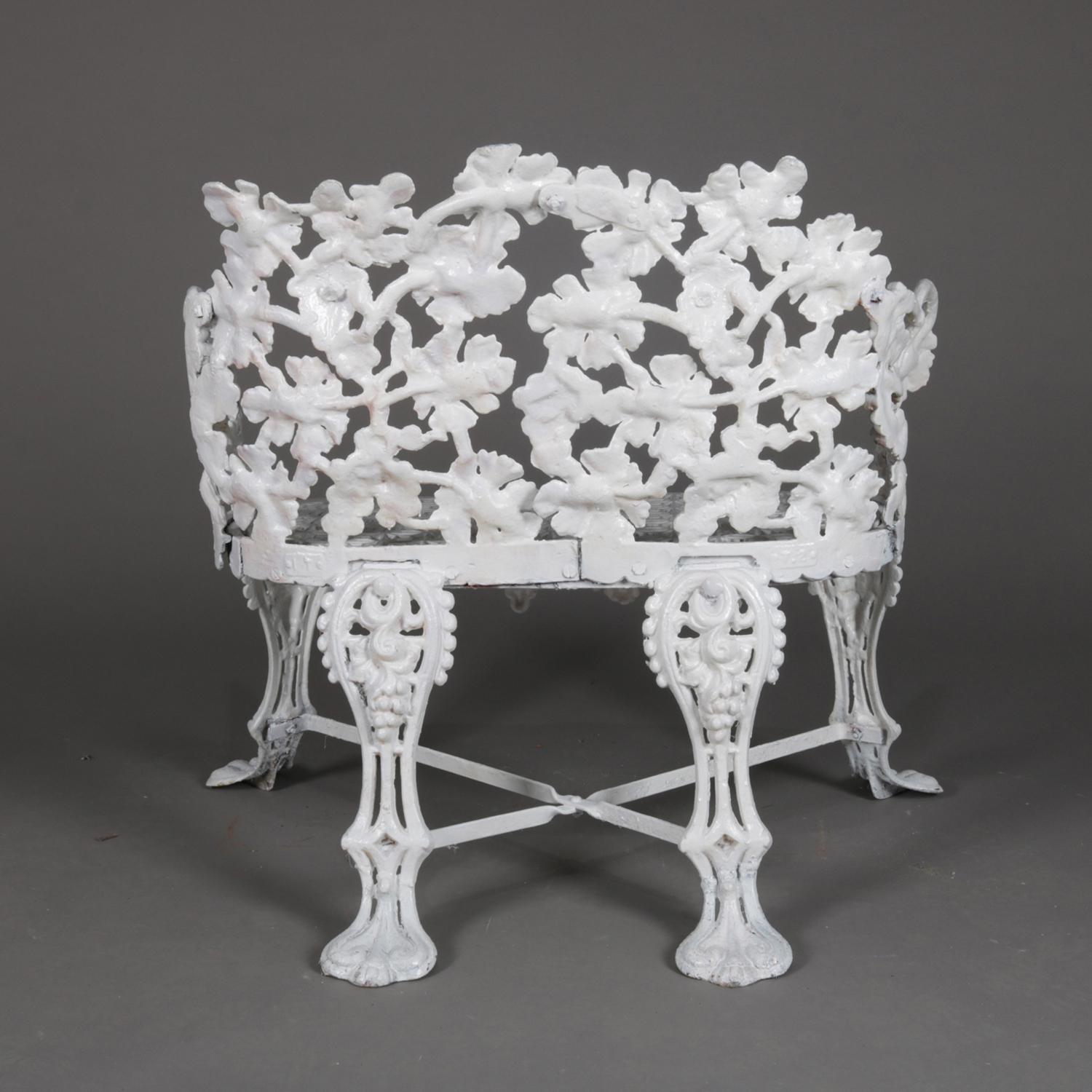 Victorian White Painted Cast Iron Grape and Leaf Garden Bench, 20th Century 3