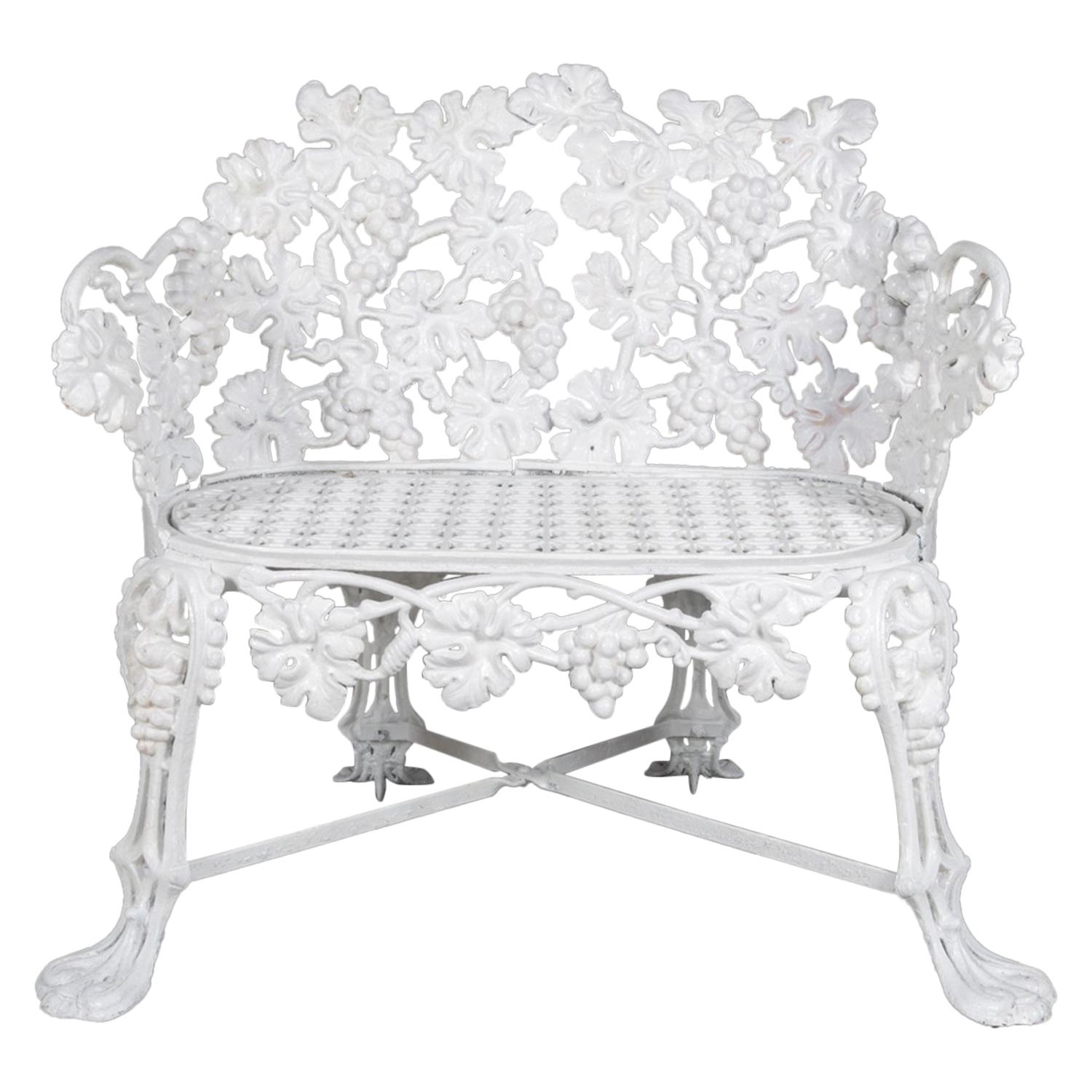 Victorian White Painted Cast Iron Grape and Leaf Garden Bench, 20th Century