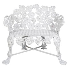 Victorian White Painted Cast Iron Grape and Leaf Garden Bench, 20th Century