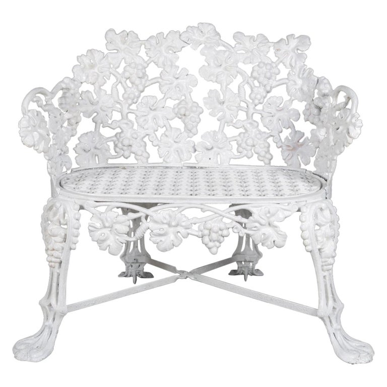 Victorian White Painted Cast Iron Grape And Leaf Garden Bench