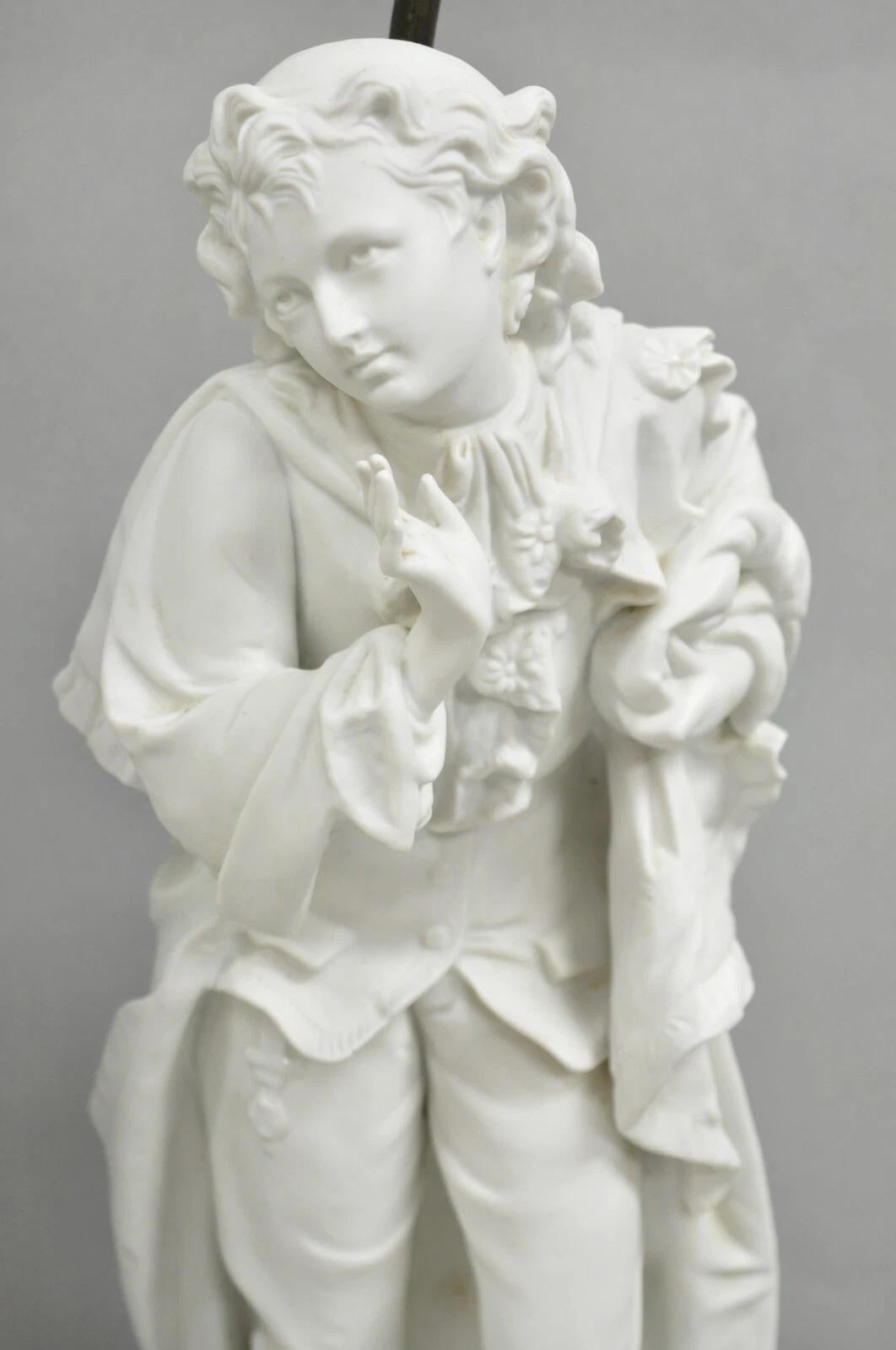 Viktorianische weiße Parian Porzellan Figural Bisque Mann und Frau Tischlampen, Paar im Angebot 2