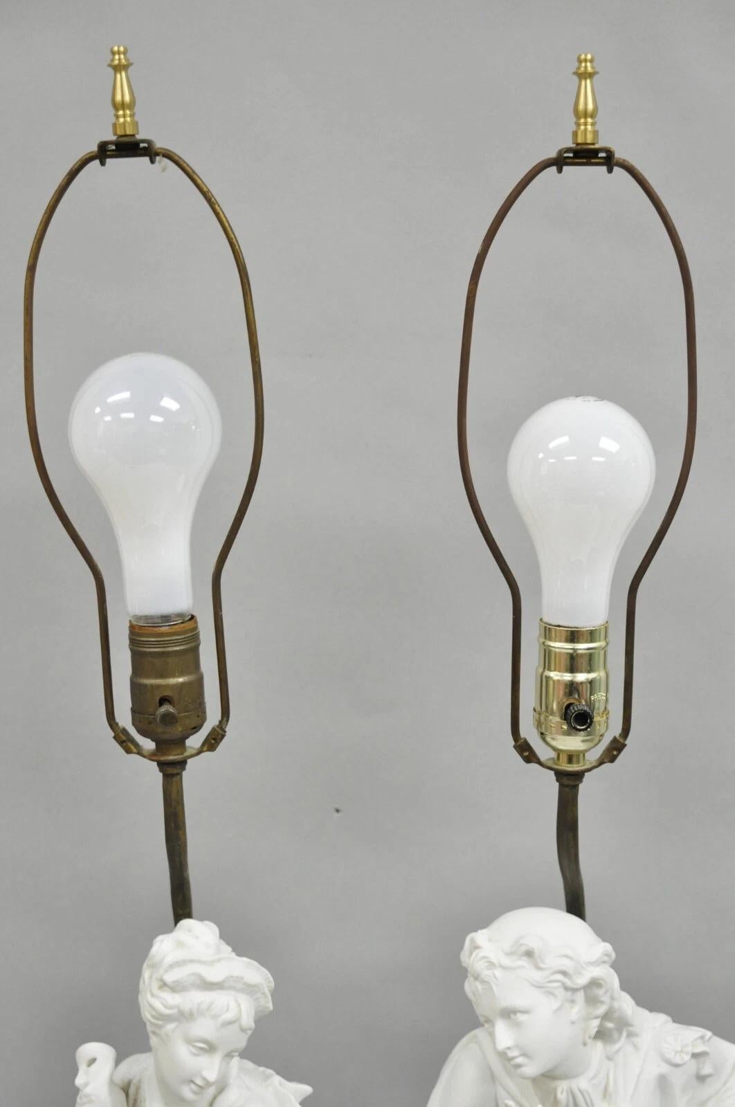 Viktorianische weiße Parian Porzellan Figural Bisque Mann und Frau Tischlampen, Paar im Angebot 4
