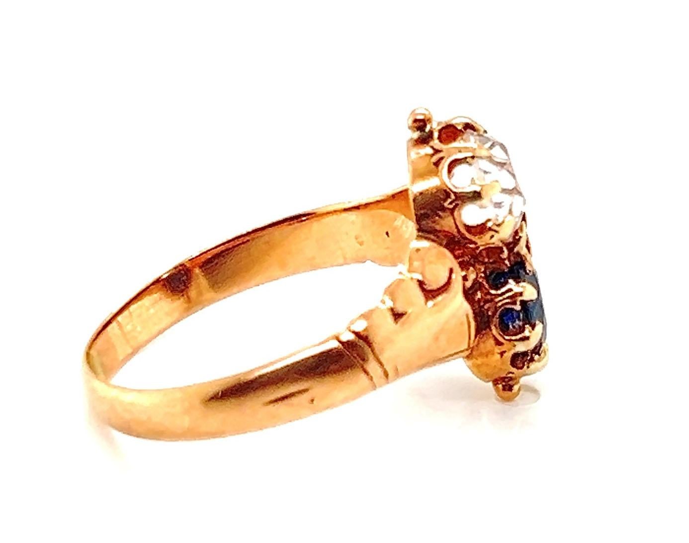 Round Cut Victorian White Sapphire 2 Stone Ring 2ct Antique Yellow Gold Original 1880's-18