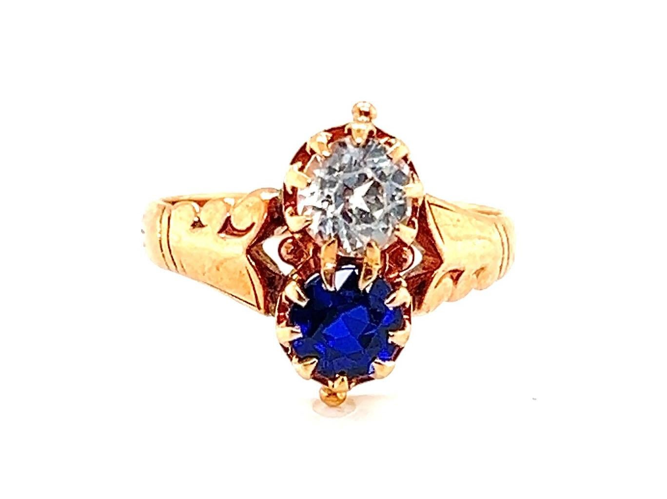 Victorian White Sapphire 2 Stone Ring 2ct Antique Yellow Gold Original 1880's-18