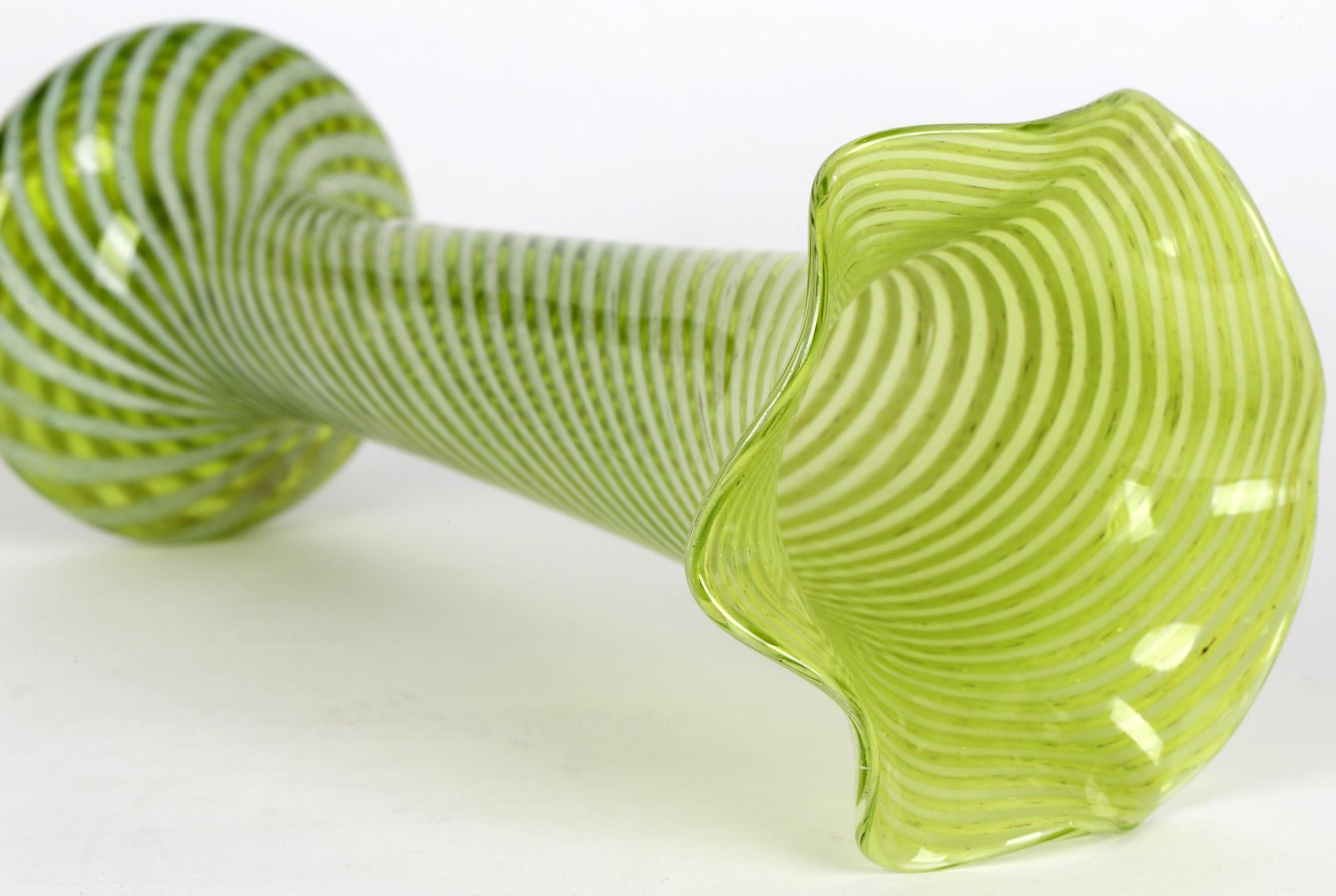 Victorian White Trailed Green Art Glass Vase For Sale 2