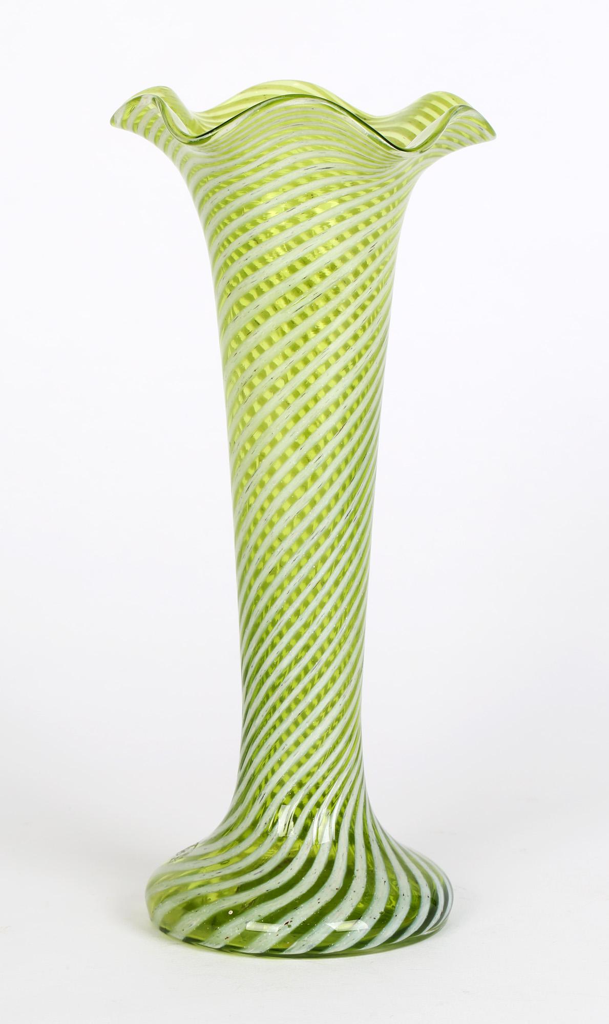 Victorian White Trailed Green Art Glass Vase For Sale 4