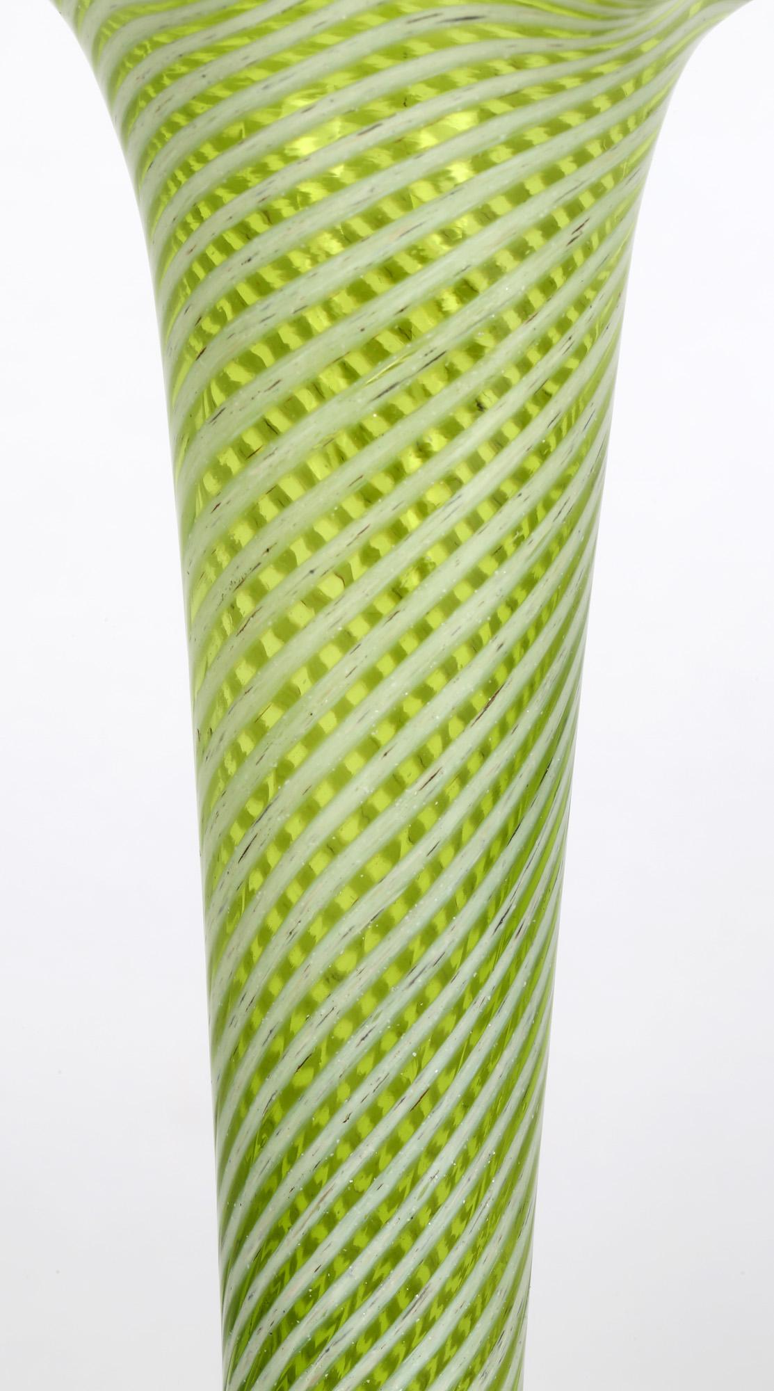 Victorian White Trailed Green Art Glass Vase For Sale 5