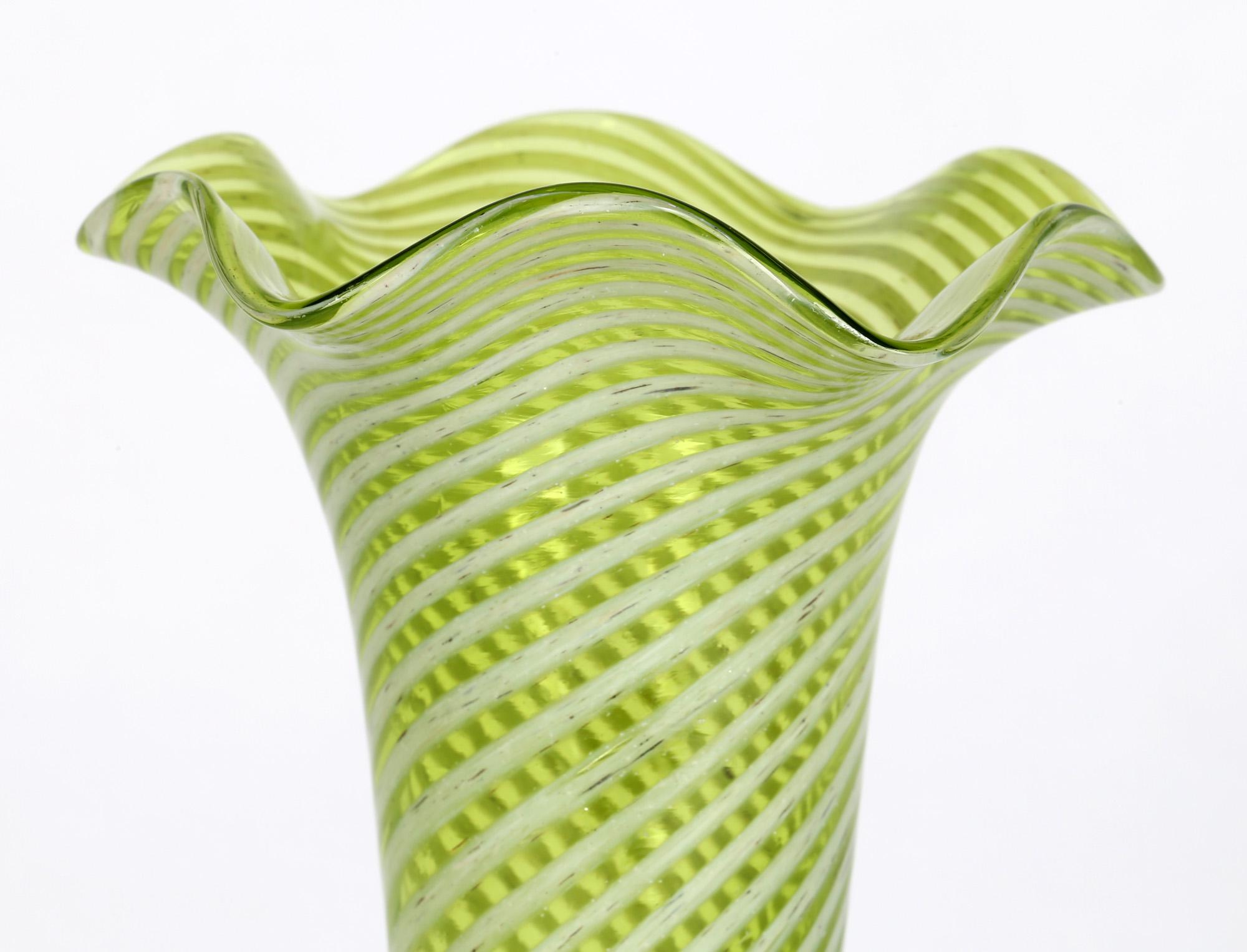 Victorian White Trailed Green Art Glass Vase For Sale 6