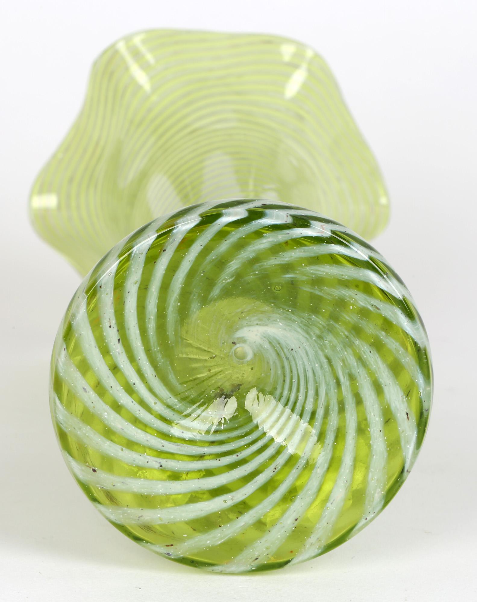 Victorian White Trailed Green Art Glass Vase For Sale 1