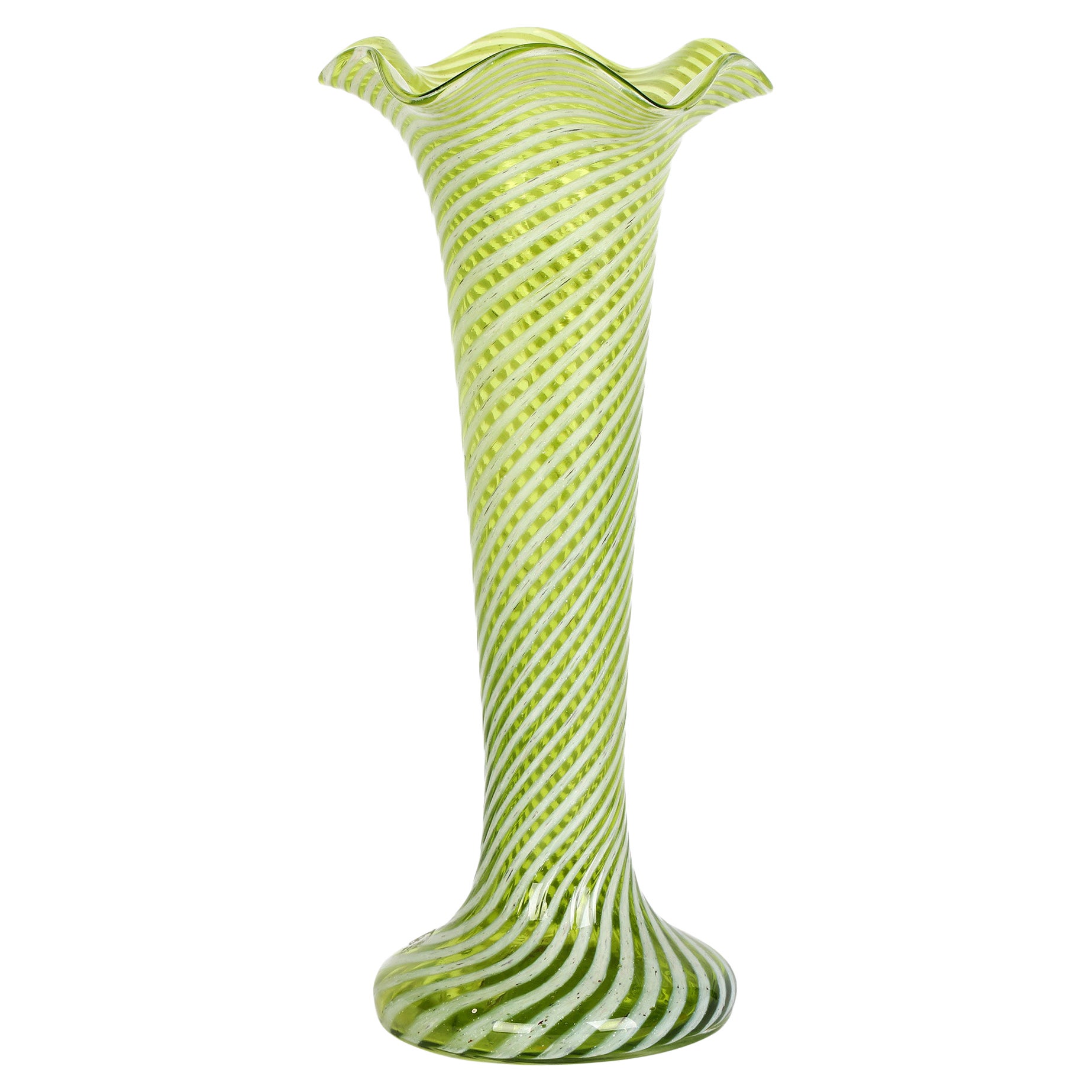 Victorian White Trailed Green Art Glass Vase
