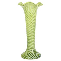 Victorian White Trailed Green Art Glass Vase