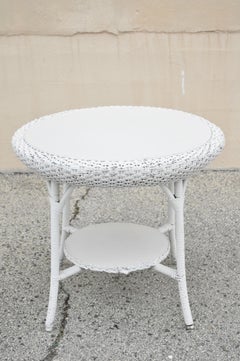 Victorian White Wicker Round Occasional Sunroom Plant Stand Fern Lamp Table