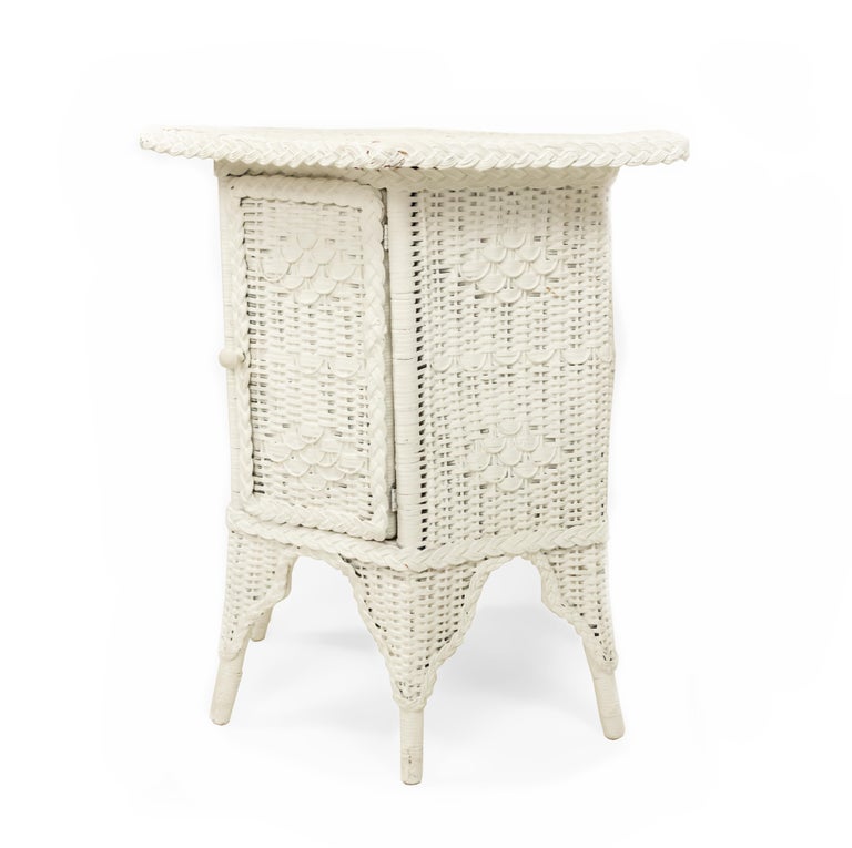 Victorian White Wicker Large End Table For Sale at 1stDibs white