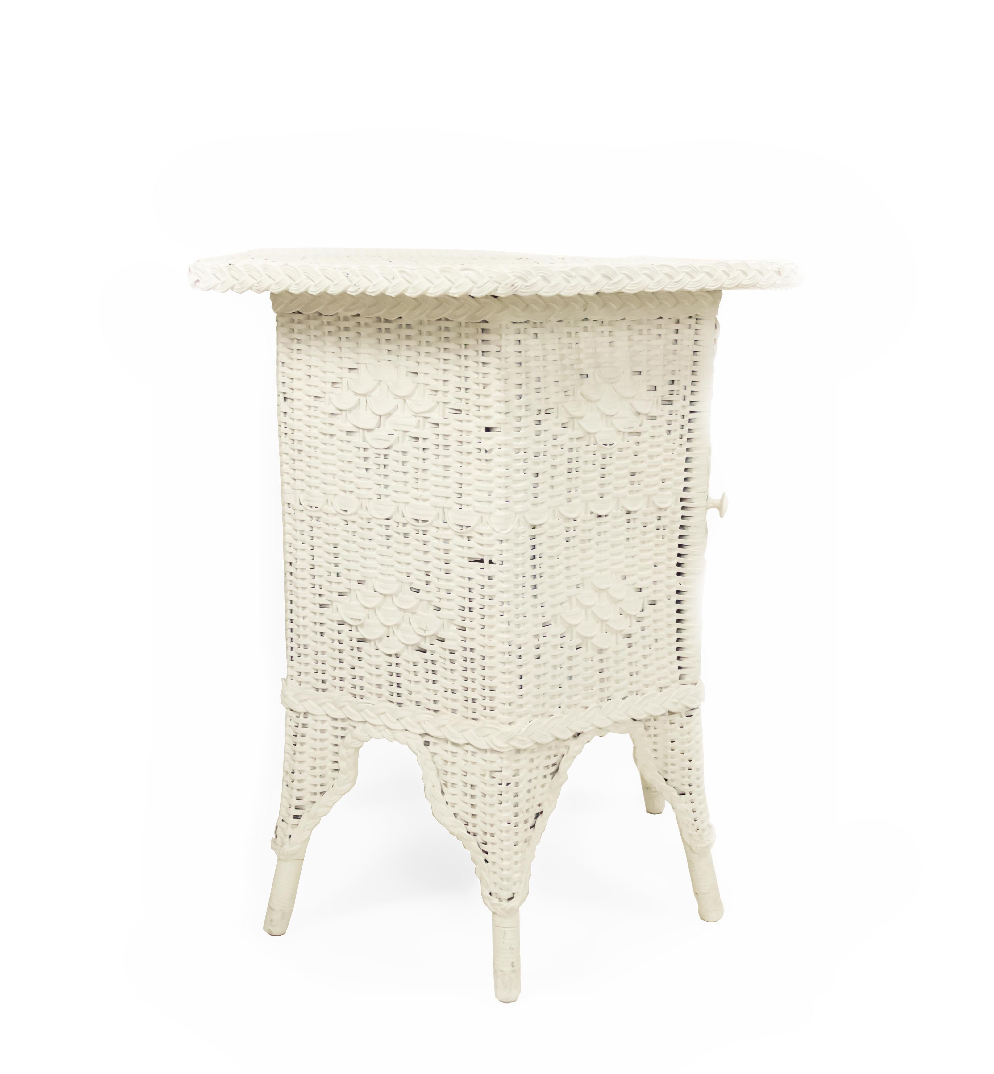 white wicker end table