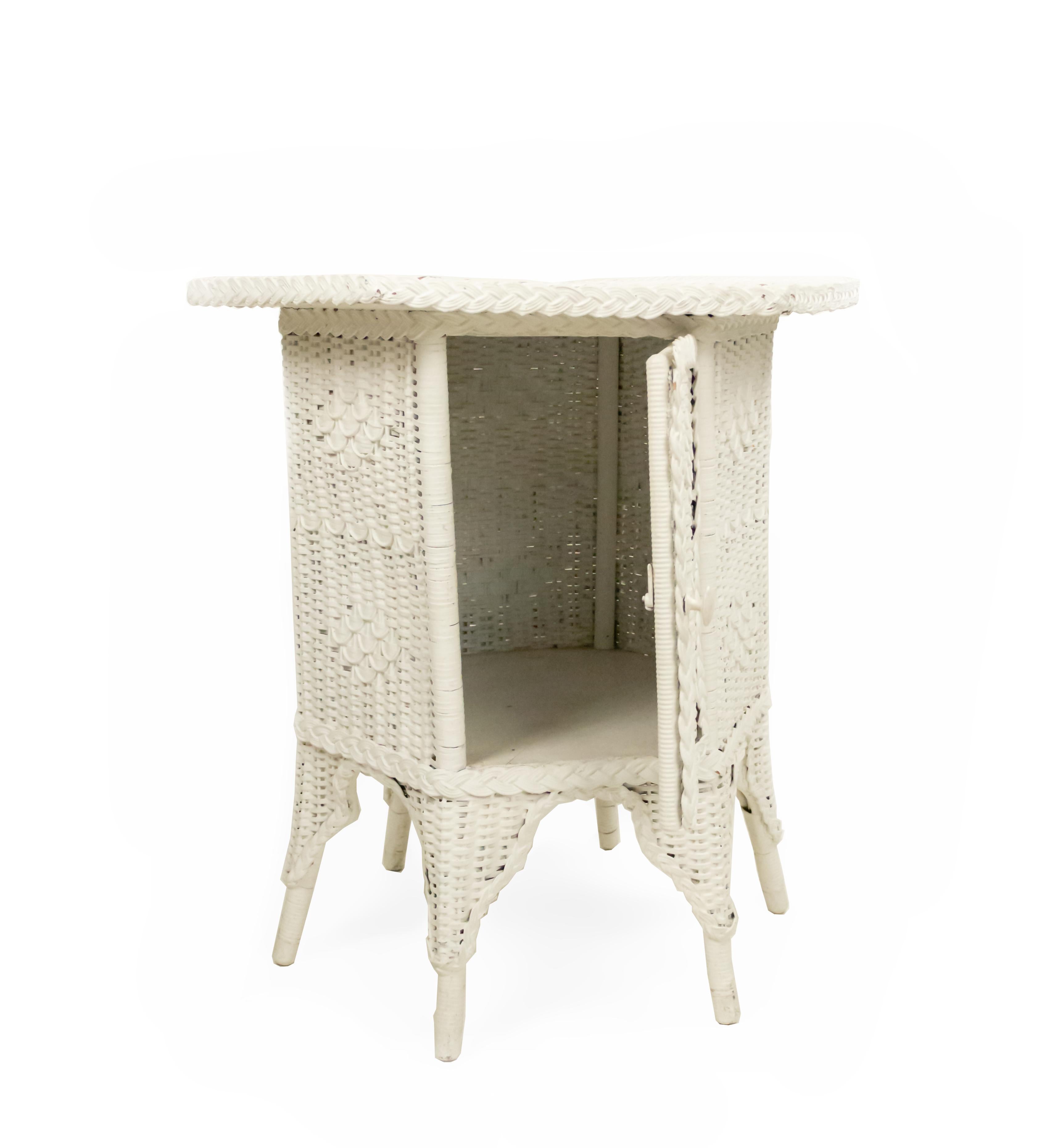 Late Victorian Victorian White Wicker Large End Table