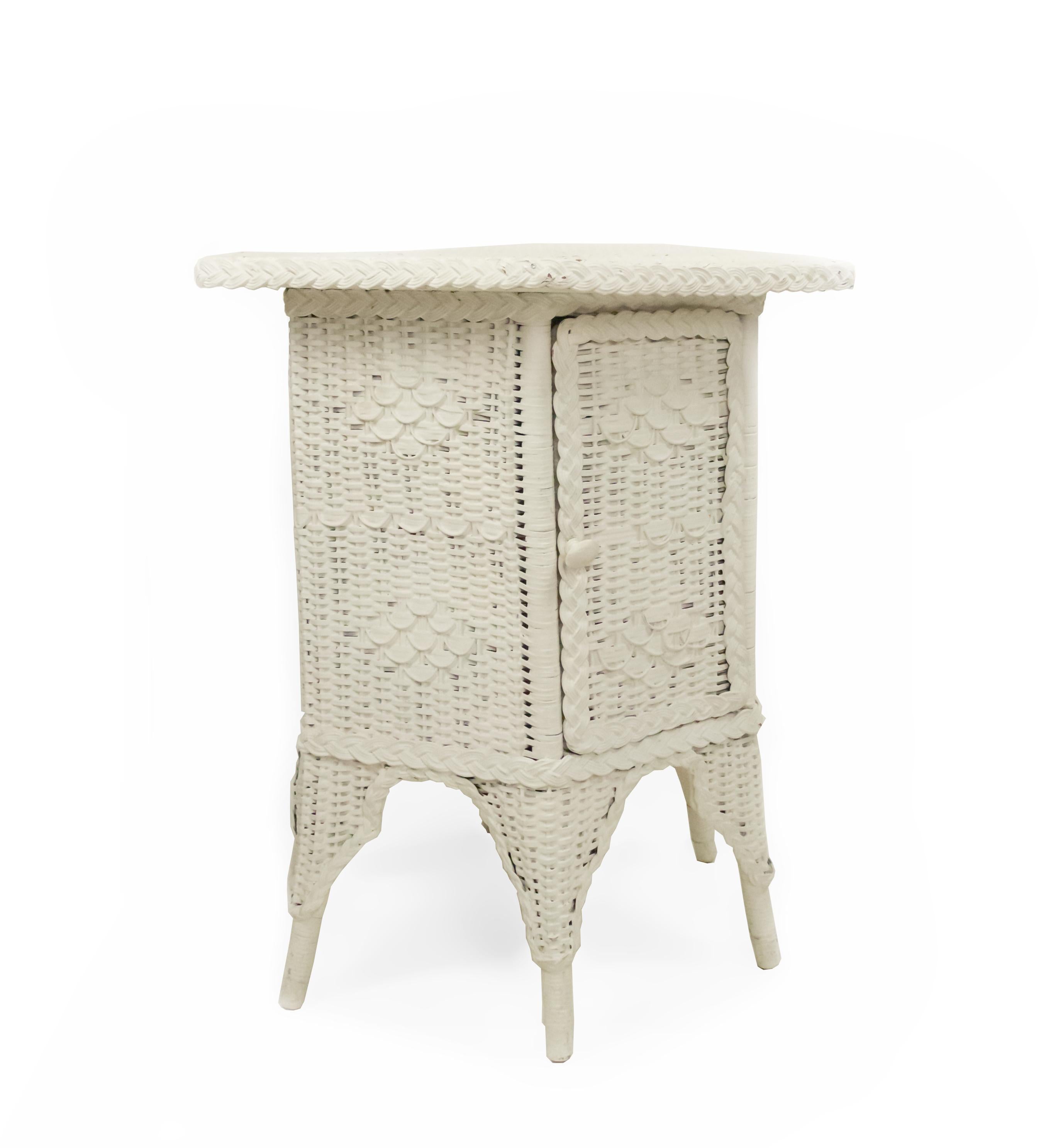 American Victorian White Wicker Large End Table