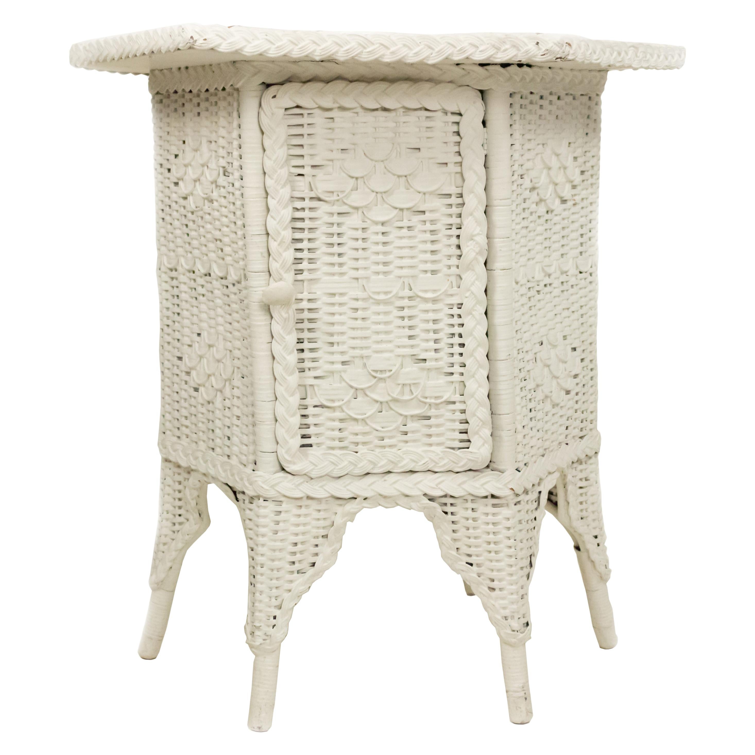 Victorian White Wicker Large End Table
