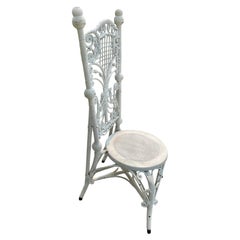 Victorian White Wicker Rattan Desk Side Vanity High Back Portrait Chair