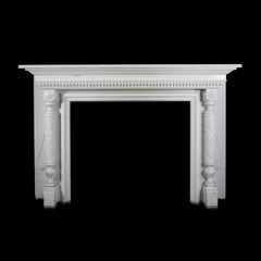 Victorian White Wooden Mantel Floral Plinths Dentil Molding