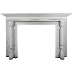 Antique Victorian White Wooden Mantel Floral Plinths Dentil Molding