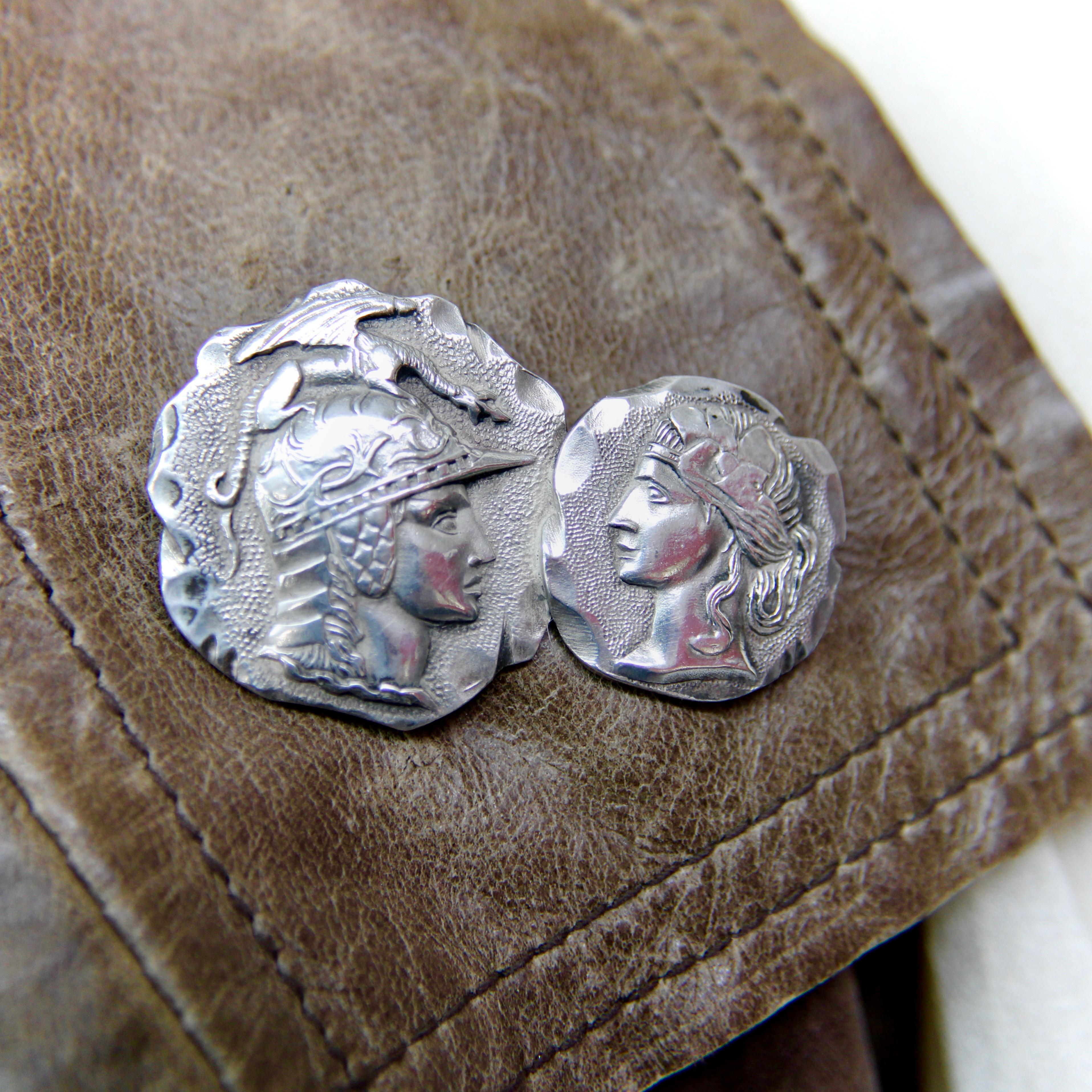 Alfiler multimedallón etrusco/homérico Victoriano Whiting de plata de ley en venta 2