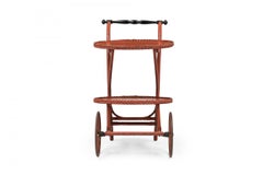 Victorian Wicker and Rouge Painted Rolling Tea/Bar Cart