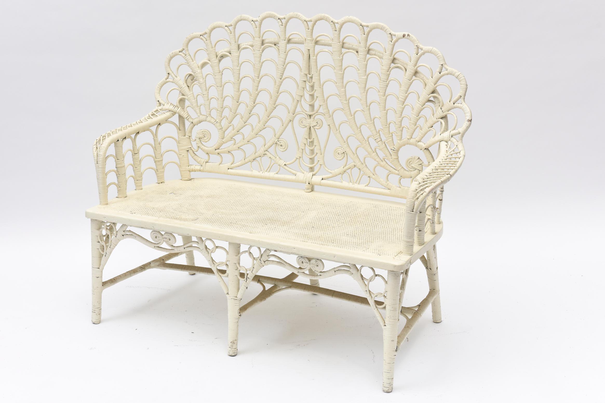 American Victorian Wicker Love Seat Shell Back