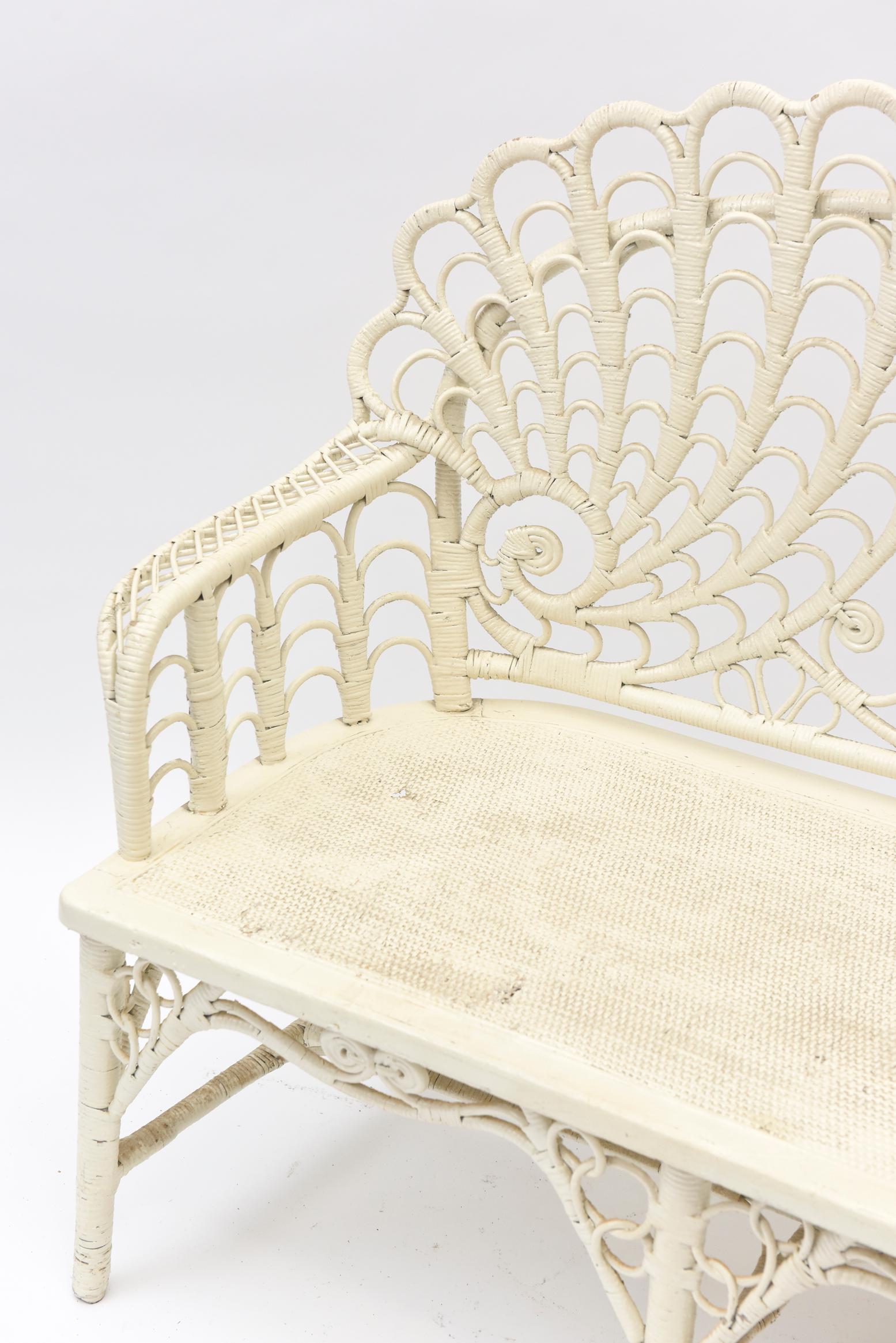 Woven Victorian Wicker Love Seat Shell Back