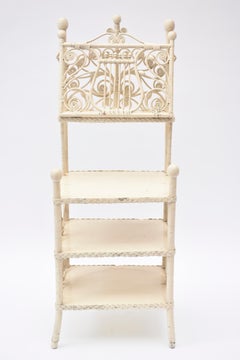 Victorian Wicker Music Stand with Three Shelves and a Hinged Sheet Music Holder