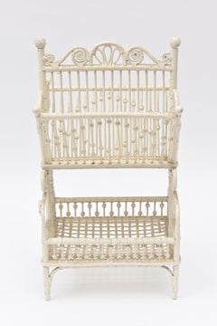 Victorian Wicker Ornate Two Tier Beaded Magazine Rack