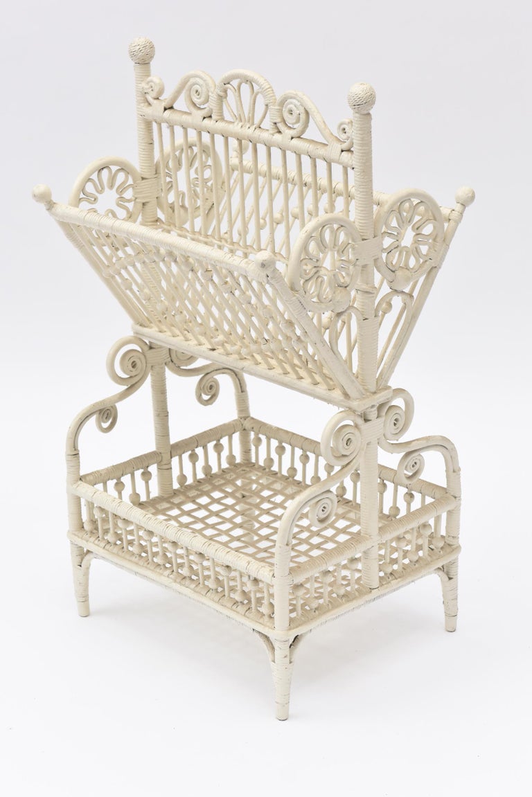 Two Tier Magazine Rack Victorian Wicker Ornate Two Tier Beaded Magazine Rack For Sale at 1stDibs