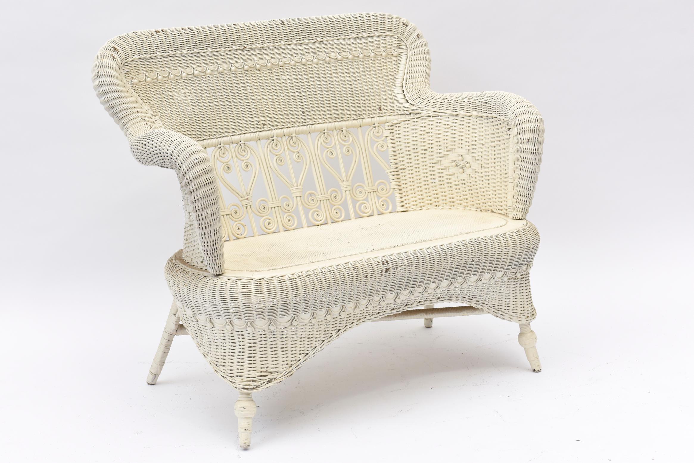 Victorian Wicker Parlor Set ‘His, Her and Child's’ Chairs, Settee and Rocker For Sale 1