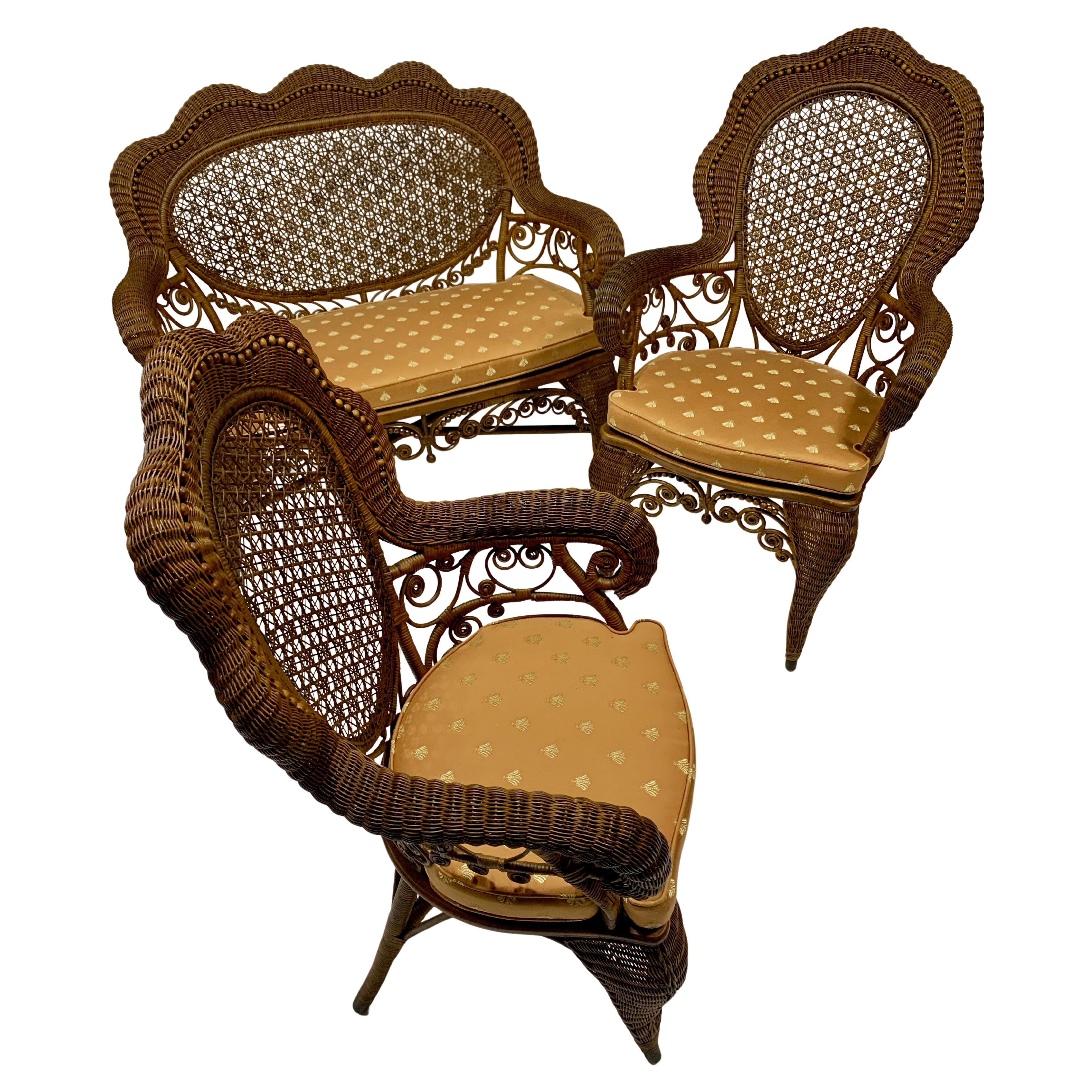 Victorian Wicker Parlor Suite by Heywood Wakefield Company., C. 1890-1900