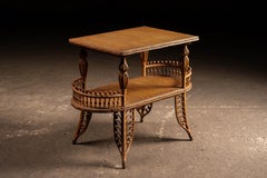 Victorian Wicker Parlor Table with Gallery Shelf by Heywood-Wakefield
