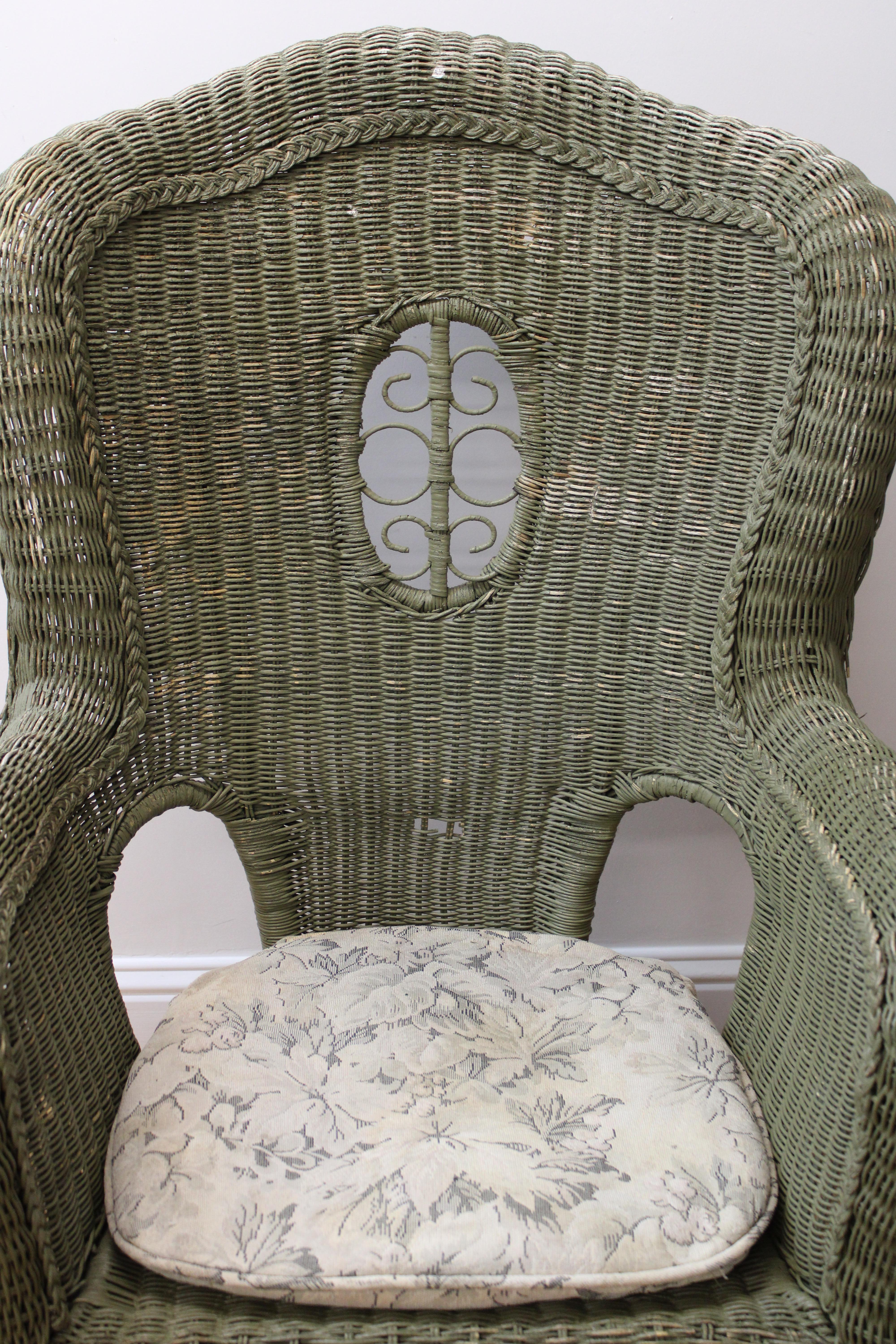 C. 20th century

Adorablegreen victorian wicker rocking chair w/ cushion.