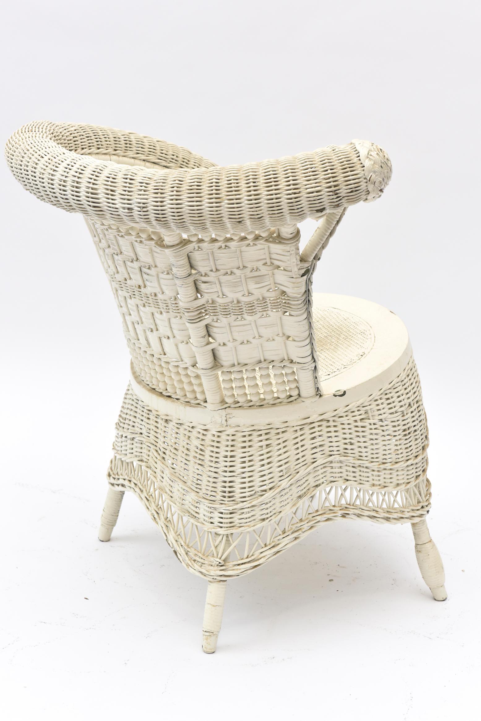 Woven Victorian Wicker Rolled Arm Portrait Chair