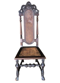Victorian Wicker Seat Carved Oak Gothic Revival Side Throne Chair