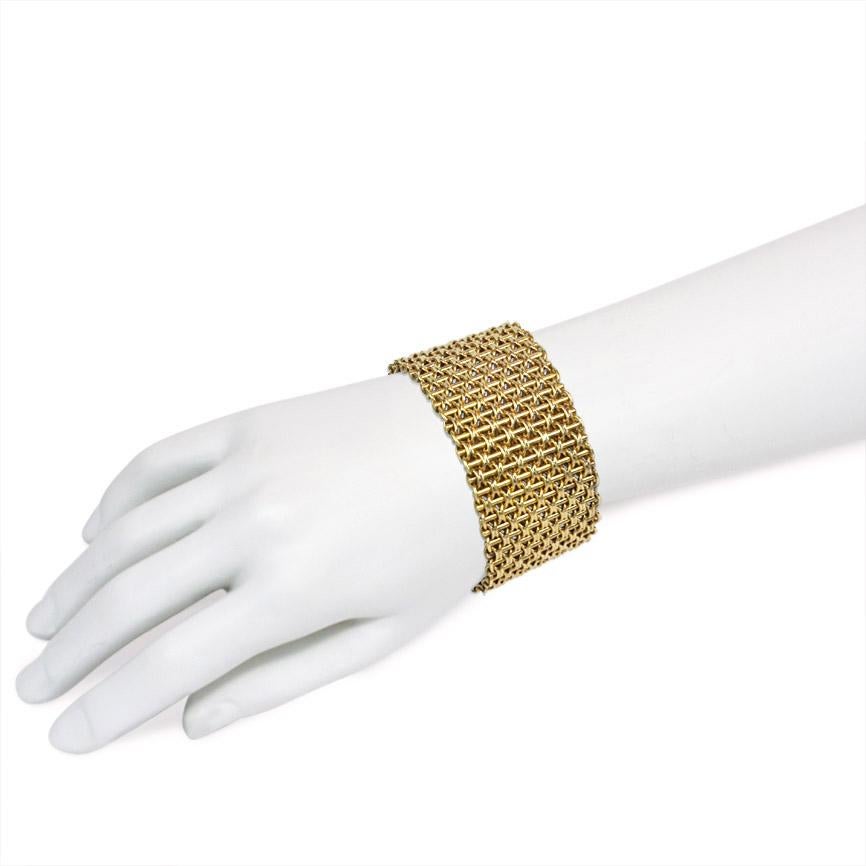 Women's or Men's Victorian Wide Gold Bracelet of Woven Links