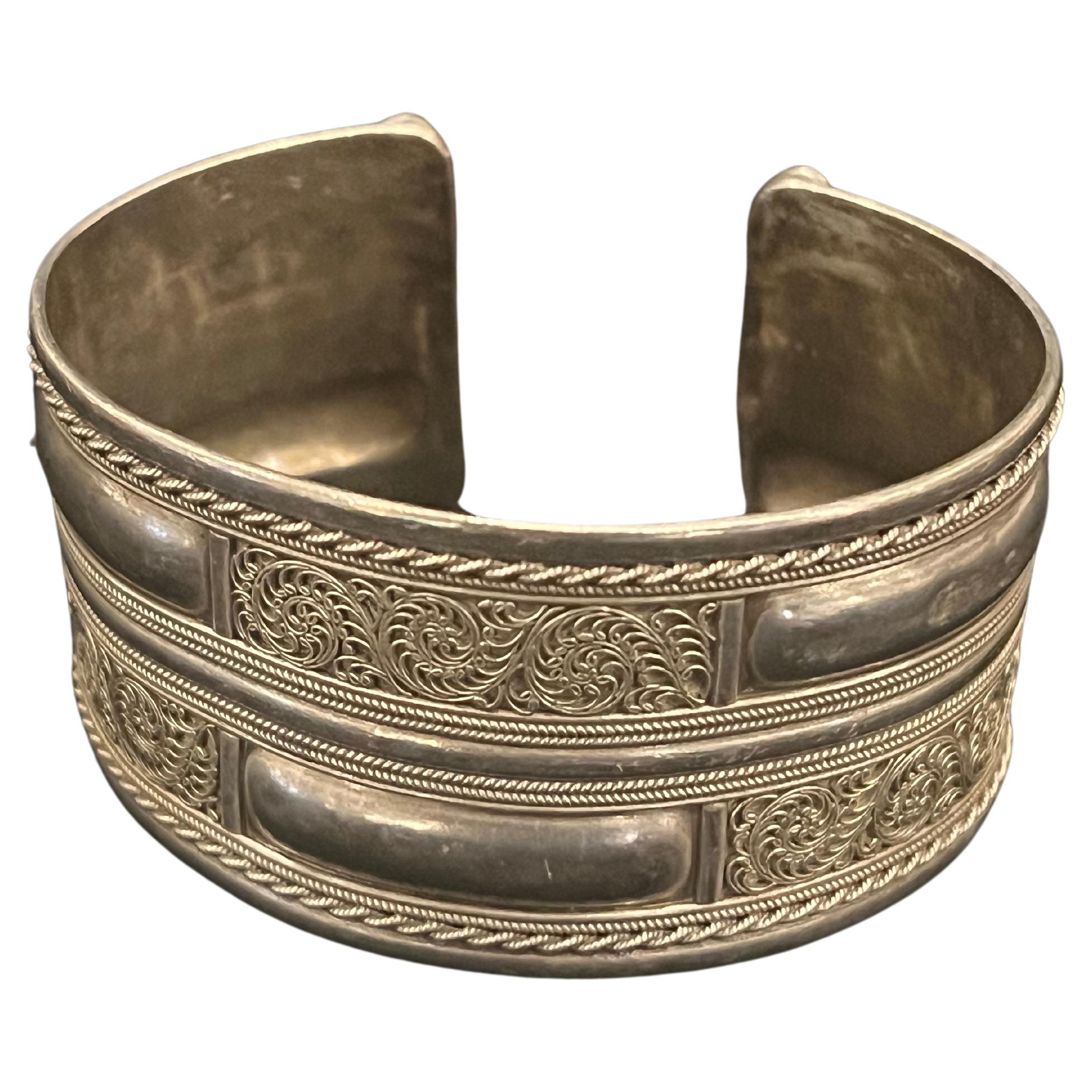 Victorian Wide Scroll Twist Design Bracelet 925 Sterling Silver Cuff