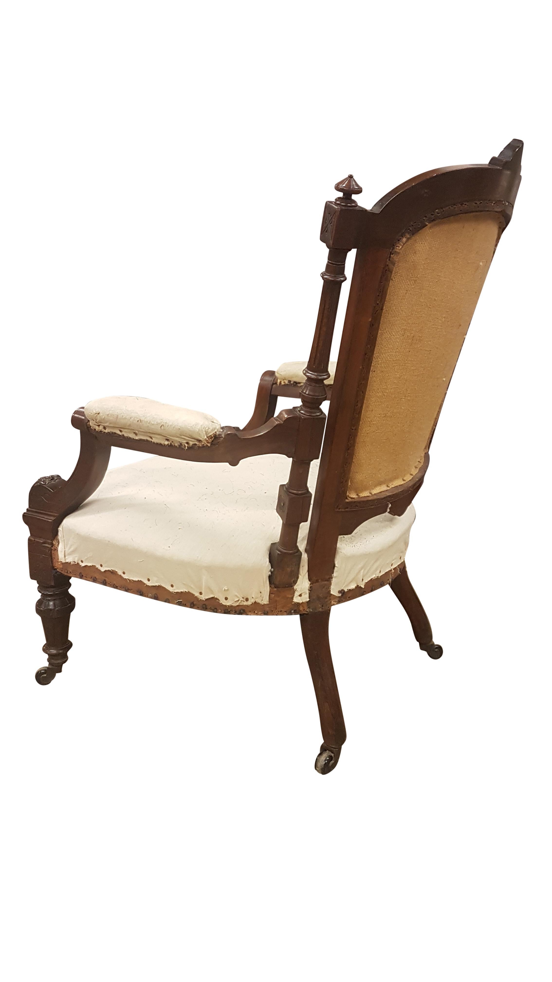 Victorian Wide Seated Rosewood Armchair For Sale 8